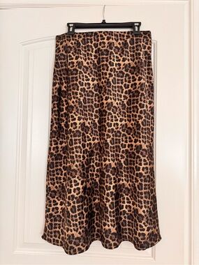 Leopard Print Midi Skirt - Brown Animal Print by Johnpaul Richard size M